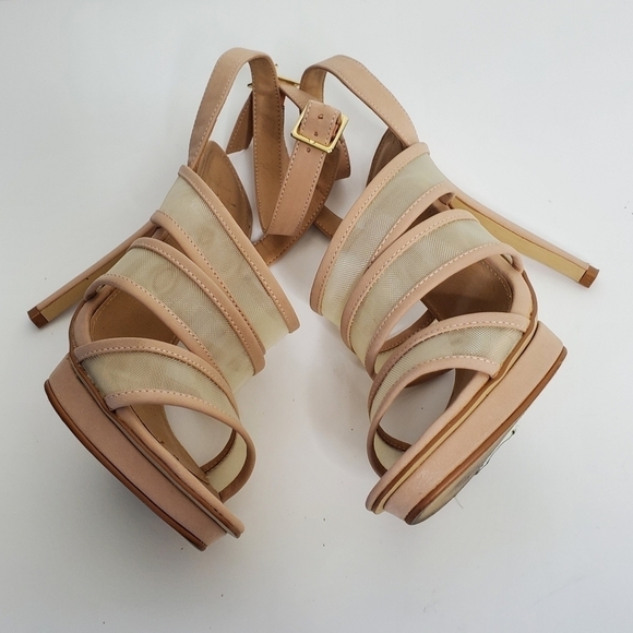 Colin Stuart Stiletto Sandals Mesh Panels Ankle Strap Neutral Size 9 - Picture 15 of 15